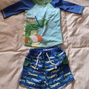 Mud Pie Blue & Light Blue Crocodile Kids Rash Guard Swim Set